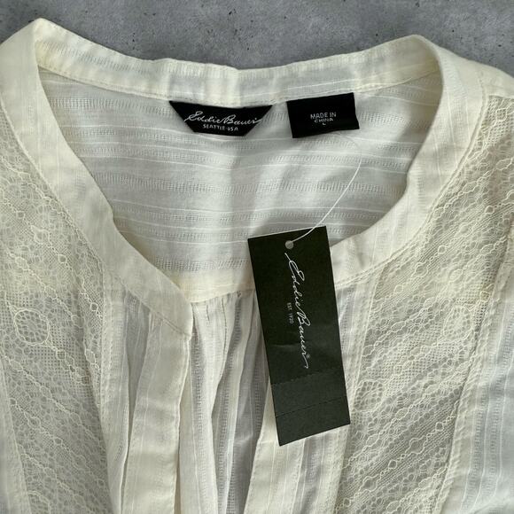 Eddie Bauer Women’s Lace Inset Blouse NWT Size Large Almond Cream size Large - Picture 3 of 7